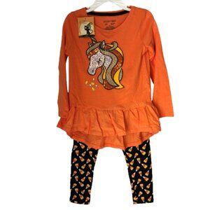 Spooky Night Sequin Candy Corn Unicorn Halloween High Low 2 Pc. Legging Set 3T